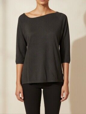 Silk Assets DVF Pull Over Silk Blend  Black Sweater Asymmetrical Neckline